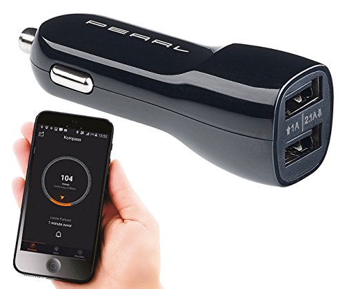 Lescars Entfernungs Alarm: Kfz-USB-Ladegerät mit Standortmarker, Bluetooth, 12/24V, 2X USB, 2,1 A (Fahrrad Alarm, Schlüsselfinder Bluetooth, Alarmanlage für Fahrräder) von Lescars