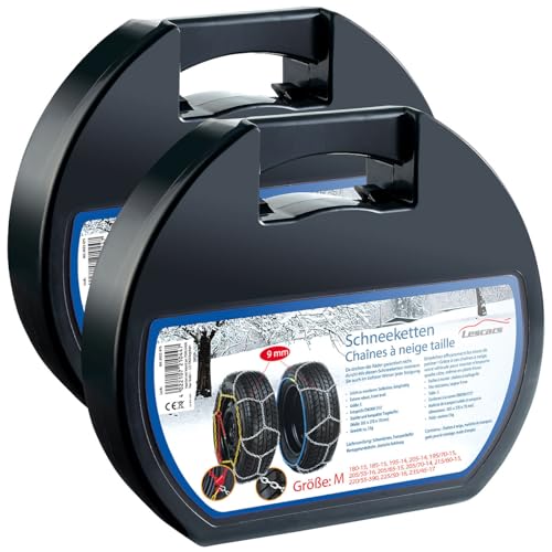 Lescars Schneekettenpaar: 2er-Set Schneeketten Größe M für Reifen 205/55 R16 u.v.m. (Ketten Auto, Spannketten) von Lescars