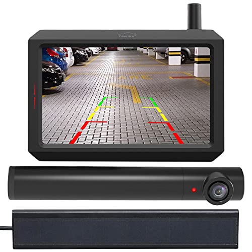 Lescars Rückfahrkamera Akku: Kabellose Solar-Funk-Rückfahrkamera mit 5" (12,5 cm) Monitor, 2,4 GHz (Rückfahrkamera kabellos Akku, Funk, Video Rückfahrsystem) von Lescars