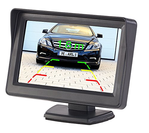 Lescars Rückfahrmonitor: Kfz-Monitor für Rückfahr- & Front-Kamera, 2X Video-Cinch, 10,9 cm/4,3" (Frontkamera Auto, Monitor Rückfahrkamera, Einparkhilfe nachrüsten) von Lescars