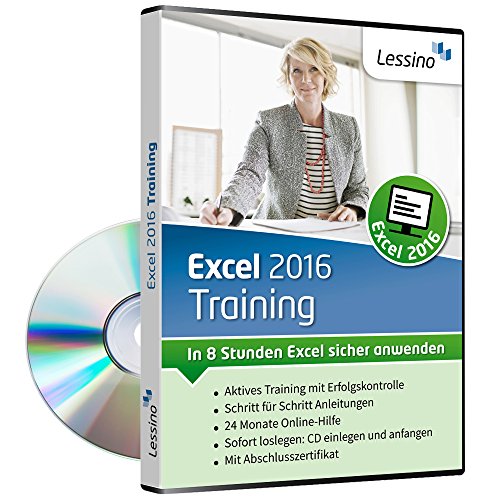 Excel 2016 Training - In 8 Stunden Excel sicher anwenden | Einsteiger und Auffrischer lernen mit diesem Kurs Schritt für Schritt die Grundlagen von Excel | inkl. Online-Kurs [1 Nutzer-Lizenz] von Lessino