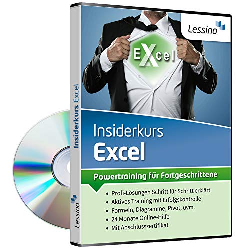 Excel Insiderkurs - Powertraining für Fortgeschrittene | Lernen Sie Schritt für Schritt Diagramme, Pivot, Formeln und Funktionen [optimierte Anleitungen für Excel 2019, 2016, 2013 und 2010] [1 Nutzer-Lizenz] von Lessino