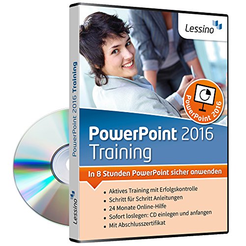 PowerPoint 2016 Training - In 8 Stunden PowerPoint sicher anwenden | Einsteiger und Auffrischer lernen mit diesem Kurs Schritt für Schritt die sichere Anwendung von PowerPoint [1 Nutzer-Lizenz] von Lessino