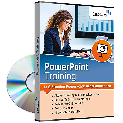 PowerPoint Training - In 8 Stunden PowerPoint sicher anwenden | Einsteiger und Auffrischer lernen mit diesem Kurs Schritt für Schritt die sichere Anwendung von PowerPoint 2019, 2016, 2013 und 2010[1 Nutzer-Lizenz] von Lessino