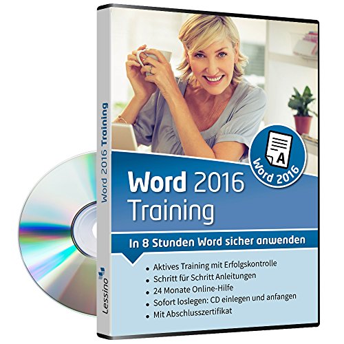 Word 2016 Training - In 8 Stunden Word sicher anwenden | Einsteiger und Auffrischer lernen mit diesem Kurs Schritt für Schritt wichtige Grundlagen von Word | CD inkl. Online-Kurs [1 Nutzer-Lizenz] von Lessino