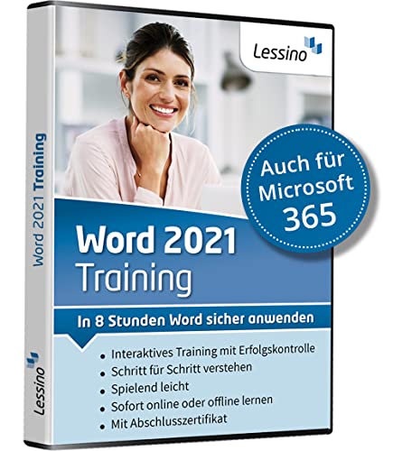 Word 2021 Training - In 8 Stunden Word sicher anwenden | Einsteiger und Auffrischer lernen mit diesem Kurs Schritt für Schritt Word 2021 bzw. Word 365| Online-Kurs + DVD [1 Nutzer-Lizenz] von Lessino