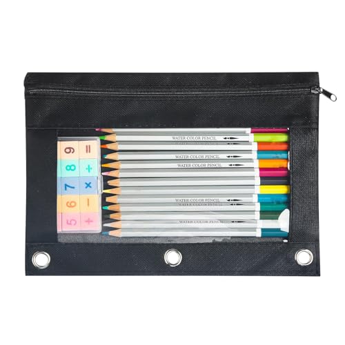 Federmäppchen für 3-Ringbinder, Reißverschluss-Bleistifttasche, Reißverschlusstasche für Organisation, Schreibbedarf, Schule, Zuhause und Büro, Schwarz, 72 Stück von Letapapa