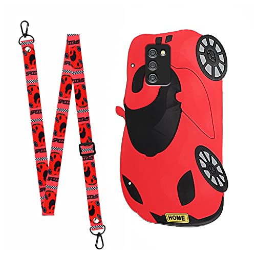 Leton-IT 3D Karikatur Hülle Samsung Galaxy A02S Weich Silikon Handyhülle für Samsung Galaxy A02S Schutzhülle mit Schlüsselband Rucksackgurt Case für Mädchen Teenager Kinder Rot von Leton-IT