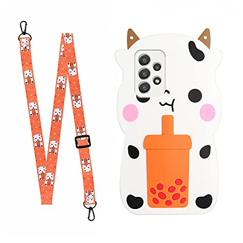 Leton-IT 3D Karikatur Hülle Samsung Galaxy A72 Weich Silikon Handyhülle für Samsung Galaxy A72 Schutzhülle mit Schlüsselband Rucksackgurt Case für Mädchen Teenager Kinder Katze von Leton-IT