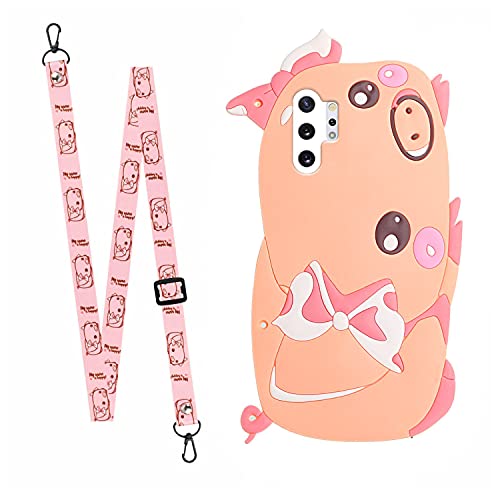 Leton-IT 3D Karikatur Hülle Samsung Note 10 pro Weich Silikon Handyhülle für Samsung Note 10 pro Schutzhülle mit Schlüsselband Rucksackgurt Case für Mädchen Teenager Kinder Schwein von Leton-IT