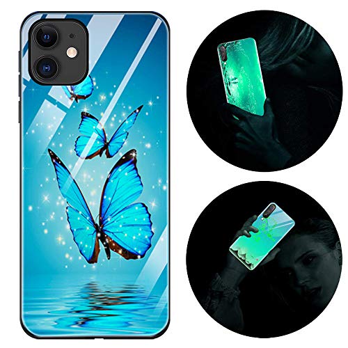 Leton-IT Handyhülle kompatibel mit iPhone 12/iPhone 12 Pro, Hülle Leuchtend Silikon Harte Glas Zurück Case Schutzhülle mit Dünn Slim 3D Bild Cover Handytasche für iPhone 12 Pro 6.7" Schmetterling von Leton-IT