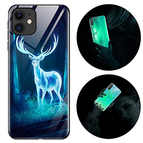 Leton-IT Handyhülle kompatibel mit iPhone 12/iPhone 12 Pro, Hülle Leuchtend Silikon Harte Glas Zurück Case Schutzhülle mit Dünn Slim 3D Bild Cover Handytasche für iPhone 12 Pro 6.7" Elk von Leton-IT