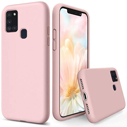 Leton-IT Hülle für Samsung Galaxy A21S, Handyhülle für Samsung Galaxy A21S Flüssiges Silikon mit Weicher Mikrofaser Stoff Futter Ultra Slim TPU Gel Schutzhülle Cover Case Pink von Leton-IT