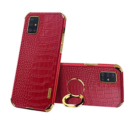 Leton-IT Hülle für Samsung Galaxy A41 mit 360° Drehbarem Ring Magnetische Lederhülle PU Weichem Case Samsung A41 Handyhülle Silikon Gel Slim Leder Ring Halter Ständer Hülle Rot von Leton-IT