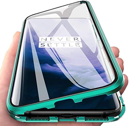 Leton-IT Hülle für Samsung Galaxy A71 Magnetische Adsorption Handyhülle Samsung A71 2020 Transparent Hartglas 360 Grad Schutzhülle Eingebaut Magnet Metall Stoßstange Flip Case Grün von Leton-IT