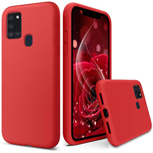 Leton-IT Hülle für Samsung Galaxy M21, Handyhülle für Samsung Galaxy M21 Flüssiges Silikon mit Weicher Mikrofaser Stoff Futter Ultra Slim TPU Gel Schutzhülle Cover Case Rot von Leton-IT