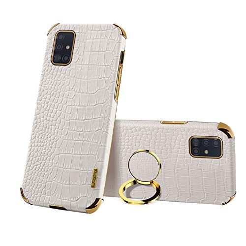 Leton-IT Hülle für Samsung Galaxy S20 mit 360° Drehbarem Ring Magnetische Lederhülle PU Weichem Case Samsung S20 Handyhülle Silikon Gel Slim Leder Ring Halter Ständer Hülle Bianca von Leton-IT