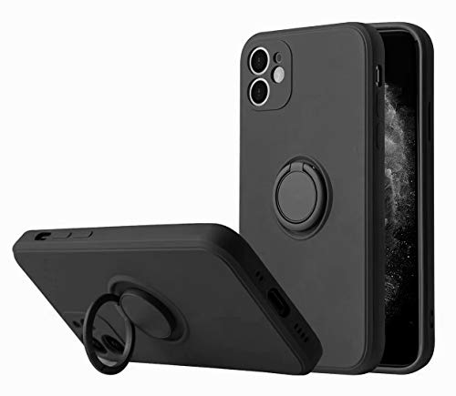 Leton-IT Hülle für iPhone 11 Liquid Silikon Schutzhülle iPhone 11 mit 360° Drehbarem Ring Magnetische Handyhülle Weichem Mikrofaser-Innenfutter Autohalterung Case Schwarz von Leton-IT