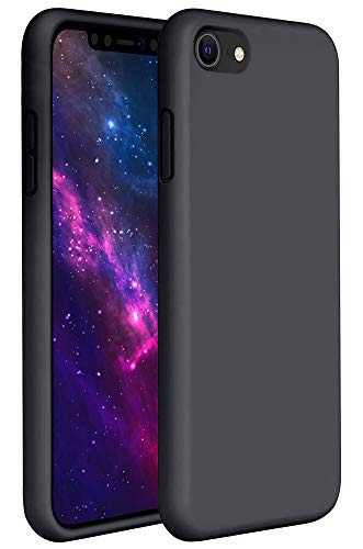 Leton-IT Hülle kompatibel mit für iPhone SE 2020, Handyhülle für iPhone SE 2020 Flüssiges Silikon mit Weicher Mikrofaser Stoff Futter Ultra Slim TPU Gel Schutzhülle Cover Case Schwarz von Leton-IT