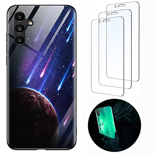 Handyhülle für Samsung Galaxy A13 5g Hülle Leuchtend Silikon Harte Gehärtetes Glas Zurück Beleuchten Case Schutzhülle [3X Schutzfolie] Cover Handytasche Samsung Galaxy A13 5g Meteor von Leton-US