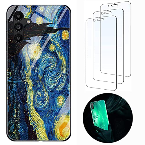 Handyhülle für Samsung Galaxy A13 5g Hülle Leuchtend Silikon Harte Gehärtetes Glas Zurück Beleuchten Case Schutzhülle [3X Schutzfolie] Cover Handytasche Samsung Galaxy A13 5g Sternenhimmel von Leton-US