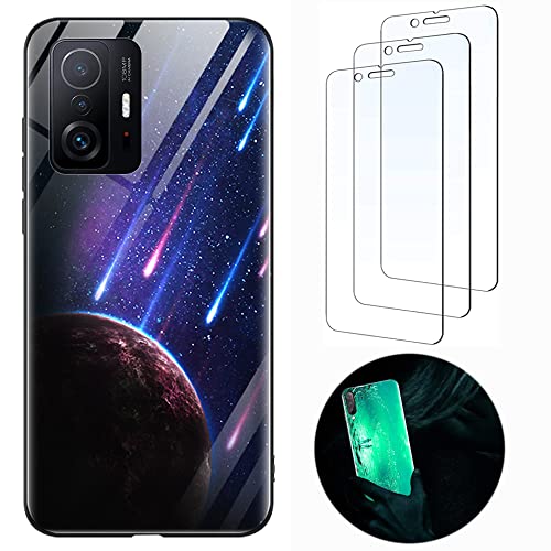 Handyhülle für Xiaomi 11T/11T pro Hülle Leuchtend Silikon Harte Gehärtetes Glas Zurück Beleuchten Case Schutzhülle [3X Schutzfolie] Cover Handytasche Xiaomi 11T/11T pro Meteor von Leton-US