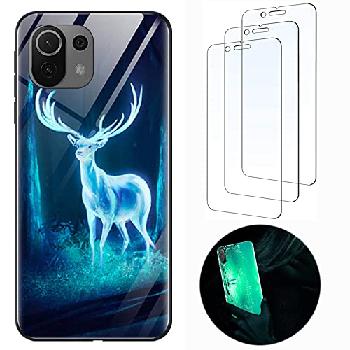 Handyhülle für Xiaomi mi 11 Lite 4g/5g/5g NE Hülle Leuchtend Silikon Harte Gehärtetes Glas Zurück Beleuchten Case Schutzhülle [3X Schutzfolie] Cover Handytasche Xiaomi mi 11 Lite Elk von Leton-US