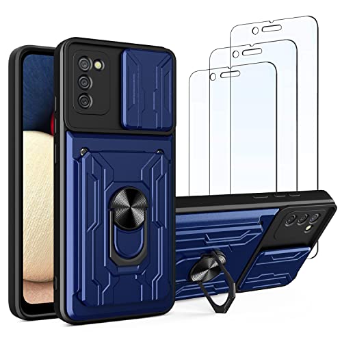 Leton-US Hülle für Samsung Galaxy A71 4g mit Ringhalter, [3X Schutzfolie] Handyhülle für Samsung A71 4g mit Slide Kameraschutz, Hart PC Silikon Objektivdeckel Case Blau von Leton-US