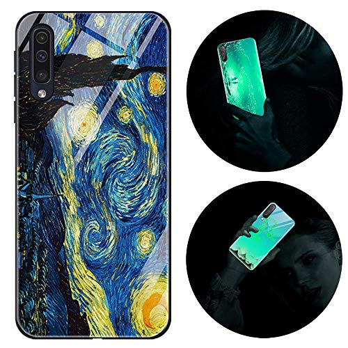 Handyhülle für Samsung A70, Hülle Leuchtend Silikon + Harte Gehärtetes Glas Zurück Beleuchten Case Schutzhülle mit Dünn Slim 3D Bild Cover Handytasche Samsung A70 (Sternenhimmel) von Leton