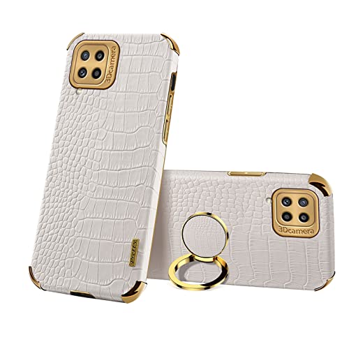 Leton Hülle für Samsung Galaxy A22 4G mit 360° Drehbarem Ring Magnetische Lederhülle PU Weichem Case Samsung Galaxy A22 4G Handyhülle Silikon Ring Halter Ständer Hülle Bianca von Leton