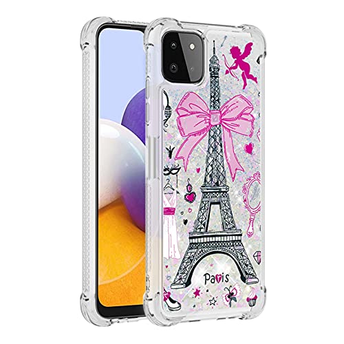 Leton Hülle für Samsung Galaxy A22 5G Glitzer, Flüssig Treibsand Handyhülle Samsung Galaxy A22 5G Transparent Silikon Soft Weic TPU Case Schutzhülle Cover für Mädchen Frauen Rosa von Leton