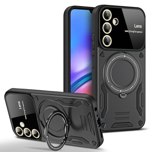 Leton Hülle für Samsung Galaxy A25 5G mit Drehbar Ringhalter, Handyhülle für Samsung Galaxy A25 5G Magnetische Kameraschutz Hart PC Silikon Stoßfest Case Schwarz von Leton