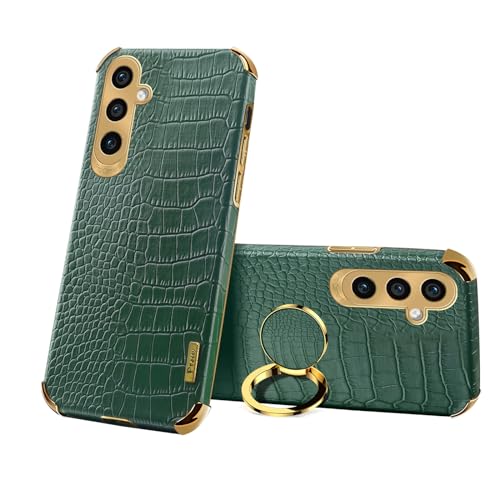 Leton Hülle für Samsung Galaxy S23 mit 360° Drehbarem Ring Magnetische Lederhülle PU Weichem Case Samsung Galaxy S23 Handyhülle Silikon Ring Halter Ständer Hülle Grün von Leton