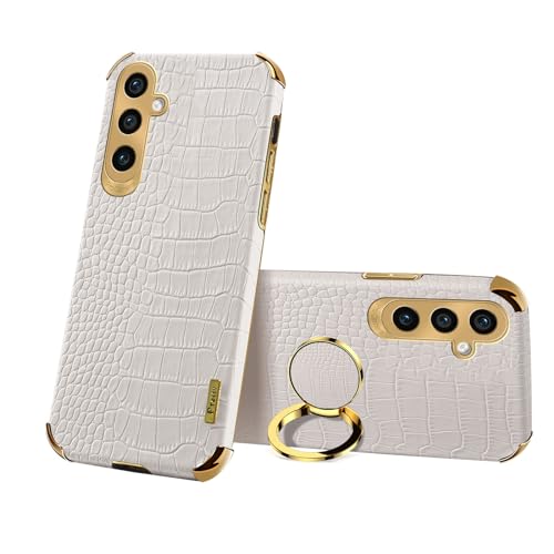 Leton Hülle für Samsung Galaxy S23FE mit 360° Drehbarem Ring Magnetische Lederhülle PU Weichem Case Samsung Galaxy S23FE Handyhülle Silikon Ring Halter Ständer Hülle Bianca von Leton