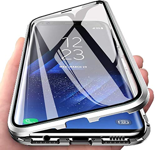 Leton Hülle für Xiaomi 11T/11T pro Magnetische Adsorption Handyhülle Xiaomi 11T/11T pro Transparent Hartglas 360 Grad Schutzhülle Eingebaut Magnet Metall Stoßstange Case Silber von Leton