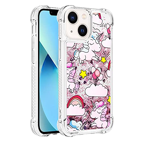 Leton Hülle für iPhone 13 Glitzer, Flüssig Treibsand Handyhülle iPhone 13 Transparent Silikon Soft Weic TPU Case Schutzhülle Cover für Mädchen Frauen Einhorn von Leton