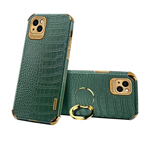 Leton Hülle für iPhone 13 Mini mit 360° Drehbarem Ring Magnetische Lederhülle PU Weichem Case iPhone 13 Mini Handyhülle Silikon Ring Halter Ständer Hülle Grün von Leton