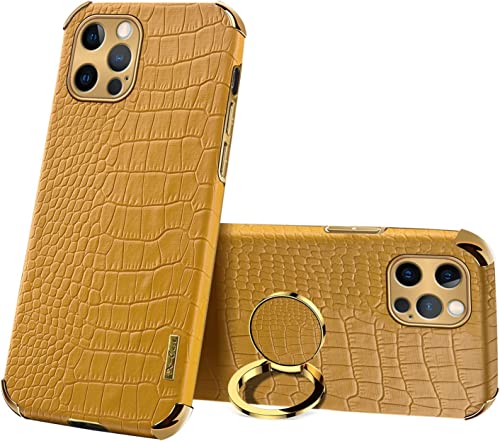 Leton Hülle für iPhone 13 pro mit 360° Drehbarem Ring Magnetische Lederhülle PU Weichem Case iPhone 13 pro Handyhülle Silikon Ring Halter Ständer Hülle Gelb von Leton