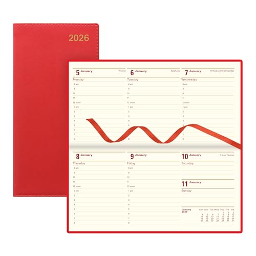 LETTS Belgravia Slim Wochen-/Monatsplaner Wochenansicht Querformat mit Terminen genähter Bindung Italienischer Ledereinband Englisch Rot LETTS Belgravia Slim Wochen-/Monatsplaner Wochenansicht Querformat mit Terminen genähter Bindung Italienischer Ledereinband Englisch Rot von Letts of London