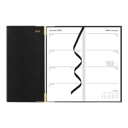 LETTS Classic Slim Wochenplaner Monatsplaner Wochenansicht, aufrecht, genähte Bindung, Lederoptik, flexibler Einband, goldene Ecken, Englisch, Schwarz LETTS Classic Slim Wochenplaner Monatsplaner Wochenansicht, aufrecht, genähte Bindung, Lederoptik, flexibler Einband, goldene Ecken, Englisch, Schwarz von Letts of London