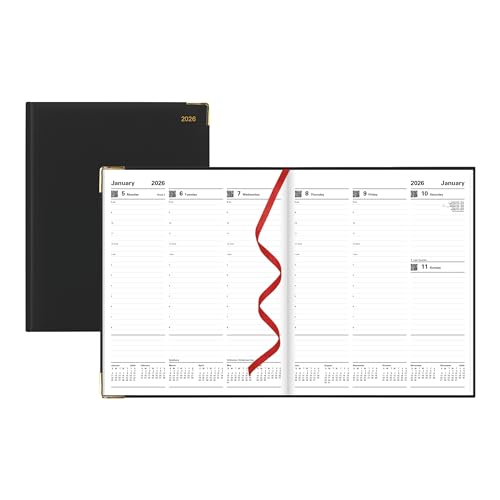 LETTS Roma Quarto Wochenplaner mit stündlichen Terminen, perfekte Bindung, italienischer Ledereinband, goldene Ecken, Englisch, Schwarz LETTS Roma Quarto Wochenplaner mit stündlichen Terminen, perfekte Bindung, italienischer Ledereinband, goldene Ecken, Englisch, Schwarz von Letts of London