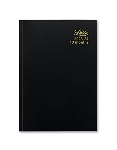 Letts Standard A5 akademischer Kalender 2023.2024 Wochenansicht, 18 Monate, Schwarz von Letts of London