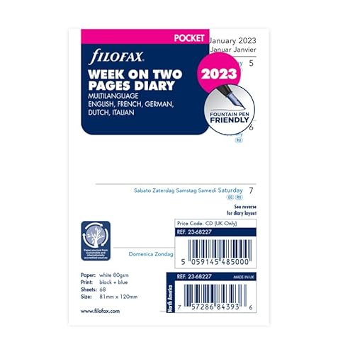 Filofax Pocket 1 Woche auf 2 Seiten (mehrsprachig)2023 von Letts