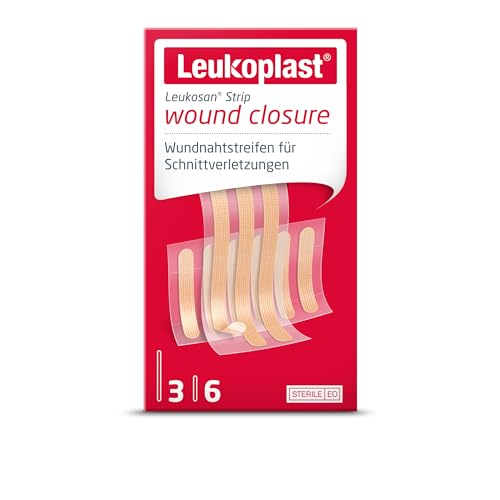 von Leukoplast®, steriler Wundnahtstreifen für Schnittwunden, Nahtstreifen, 6 x 38 mm, 6 Stück, 6 x 75 mm, 3 Stück, Gesamt: 9 Stück, flexibler Wundverschluss von Leukoplast