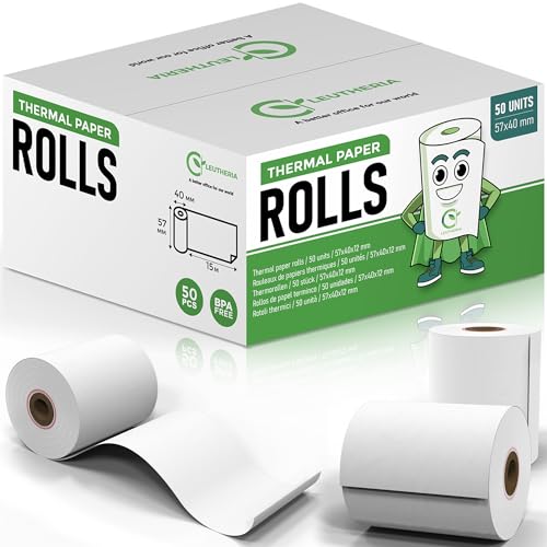 50 EC-Cash Rollen - Thermopapierrolle für Bankkarte - 57x40x12mm LÄNGE XL 15M - Thermopapierrollen für Kassenbon/Quittung Bankkarte/ec kartenlesegerät/Drucker - ohne BPA von Leutheria