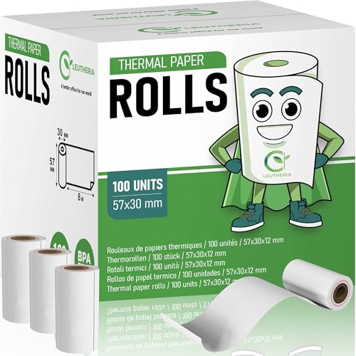 Set mit 100 Rollen Thermopapier für EC-Karte - Thermorollen 57x30x12mm für Kassenbon/Bankkartenquittung/ec kartenlesegerät/Drucker - BPA-frei Set mit 100 Rollen Thermopapier für EC-Karte - Thermorollen 57x30x12mm für Kassenbon/Bankkartenquittung/ec kartenlesegerät/Drucker - BPA-frei von Leutheria