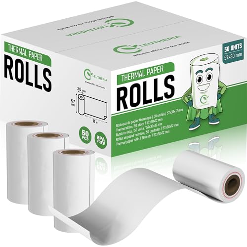 Set mit 50 Rollen Thermopapier für EC-Karte - Thermorollen 57x30x12mm für Kassenbon/Bankkartenquittung/ec kartenlesegerät/Drucker - BPA-frei Set mit 50 Rollen Thermopapier für EC-Karte - Thermorollen 57x30x12mm für Kassenbon/Bankkartenquittung/ec kartenlesegerät/Drucker - BPA-frei von Leutheria