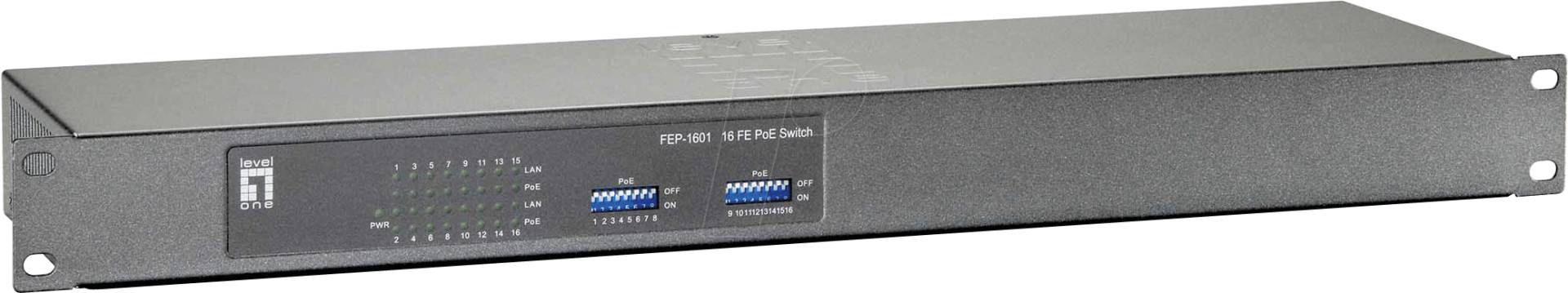 LEVELONE F160112 - Switch, 16-Port, Fast Ethernet, PoE, DIPs von LevelOne