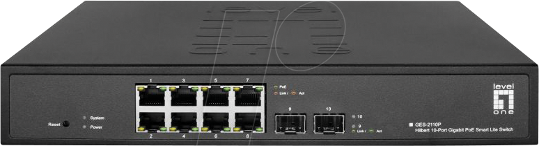 LEVELONE GE2110P - Switch, 10-Port, Gigabit Ethernet, SFP, PoE+ von LevelOne