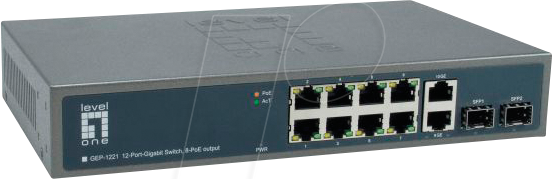 LEVELONE GEP1221 - Switch, 12-Port, Gigabit Ethernet, PoE+, SFP von LevelOne